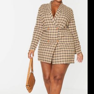 Beige checkered oversized blazer dress